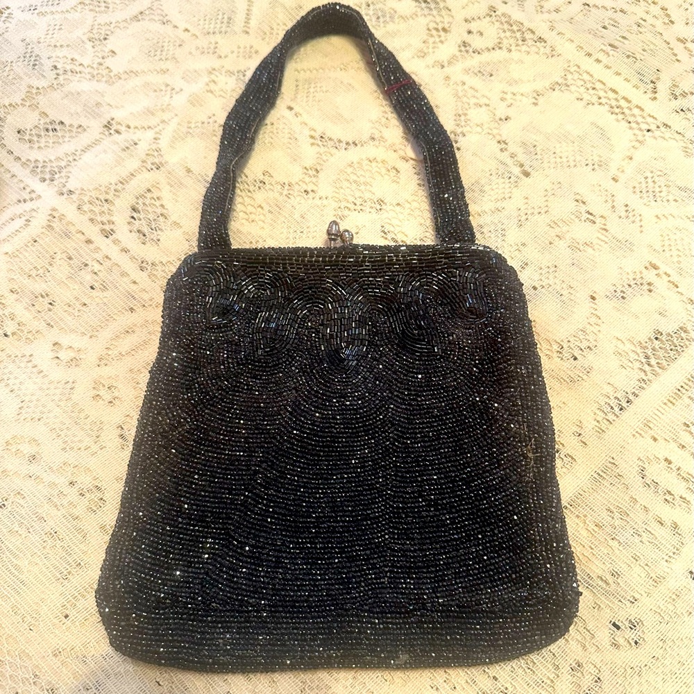 Elegant Vintage Black Beaded Purse